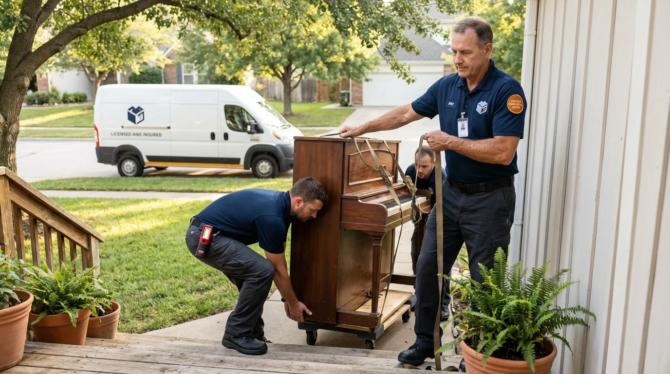 Licensed piano movers securing grand piano in Winnsboro, SC